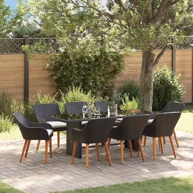 Set da pranzo per giardino e terrazzo vidaXL in polyrattan nero 9 pezzi