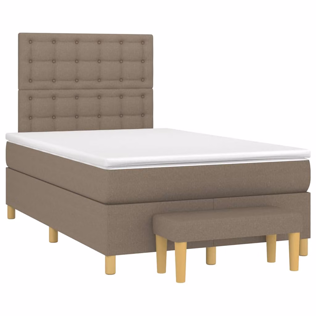 vidaXL Giroletto a Molle con Materasso Ibrido in Tessuto Beige e Bianco L/P/H: 120 x 200 x 193 cm