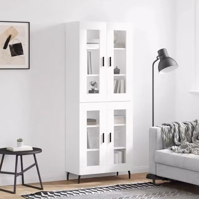 Credenza-Buffet-Armadio da cucina Bianca 69,5x34x180 cm in Legno Multistrato 293201