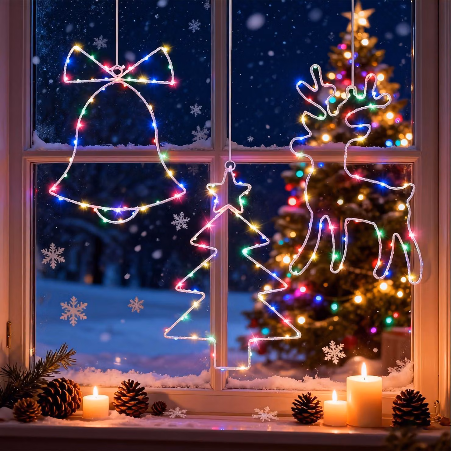 Set di 3 tende luminose a LED, multicolore, 8 modalità, grado di protezione IP65, decorazioni natalizie