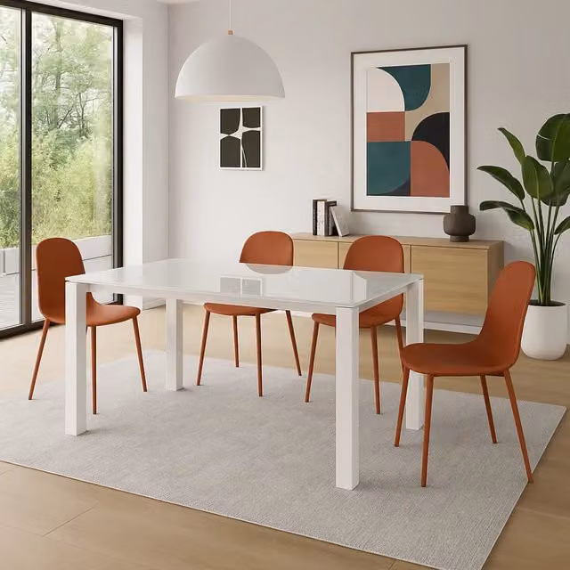 Tavolo da pranzo allungabile Function Duzzle in vetro temperato bianco lucido, L/P: 120-170 x 80 cm – 1