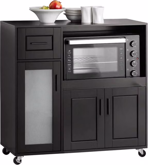 Credenza con ruote SoBuy per microonde da cucina, colore nero, con 1 cassetto e 3 ante, L/P/H: 89 x 40 x 89 cm