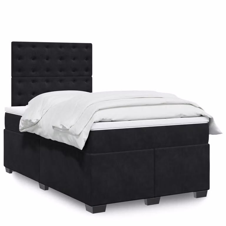 vidaXL Giroletto a Molle con Materasso in Velluto Nero L/P: 120 x 190 cm