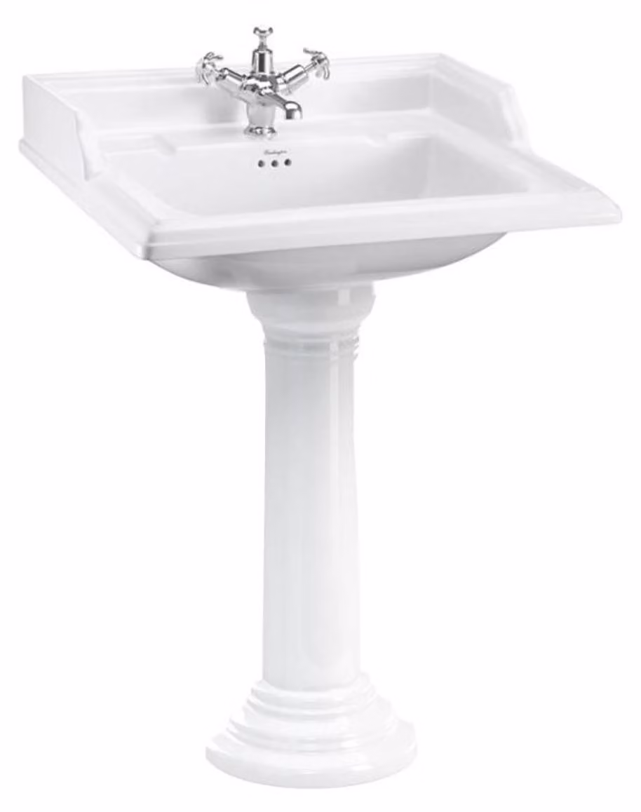 Lavabo in porcellana Casa Padrino con piedistallo, design in stile Art Nouveau, colore bianco, dimensioni 65 x 57,5 x altezza 95 cm