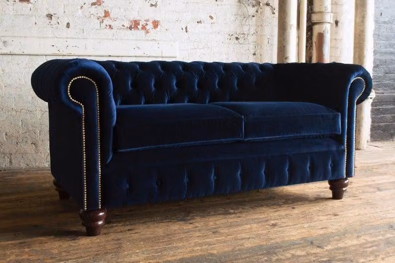 Sofa Luxus Leder Chesterfield Couch Sofas Polster 3 Sitzer Garnitur Blau