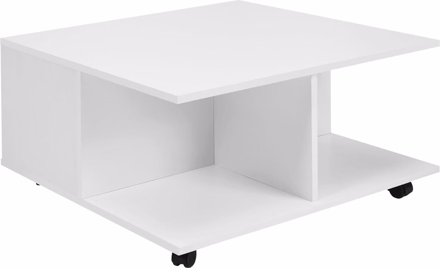 Tavolino Rootz - Tavolo da soggiorno con 2 cassetti e rotelle - Tavolo con 2 scomparti - Bianco - 70 x 70 cm