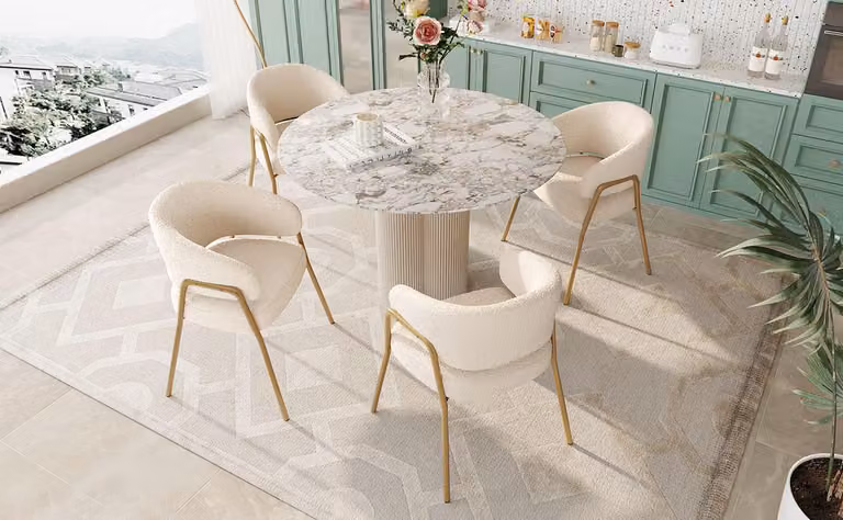 Sedia da pranzo bianca, moderna, in velluto di agnello con finitura dorata (set di 4), sedia da pranzo con gambe dorate, colore bianco
