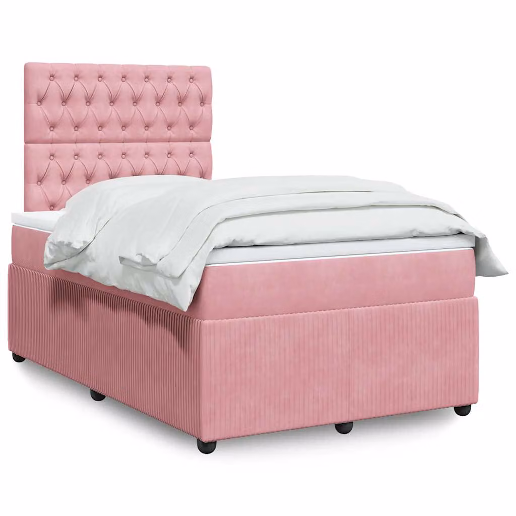 vidaXL Giroletto a Molle con Materasso Ibrido in Velluto Rosa e Bianco L/P/H: 120 x 200 cm
