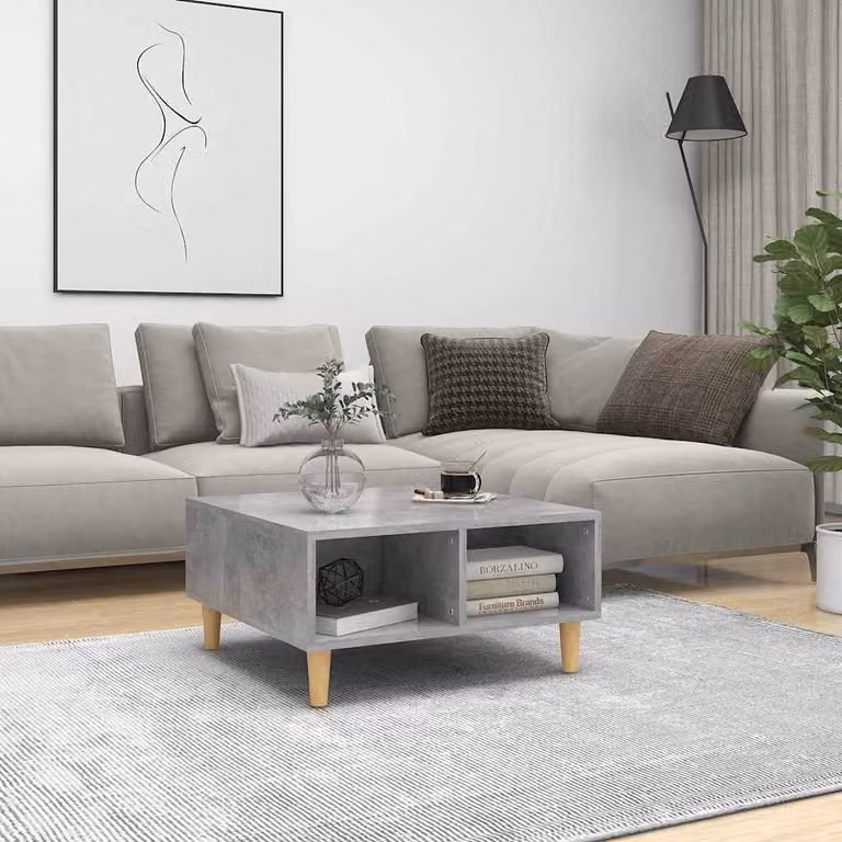 vidaXL Tavolino da Salotto Quadrato in Legno Grigio L: 60 cm, P: 60 cm, H: 30 cm