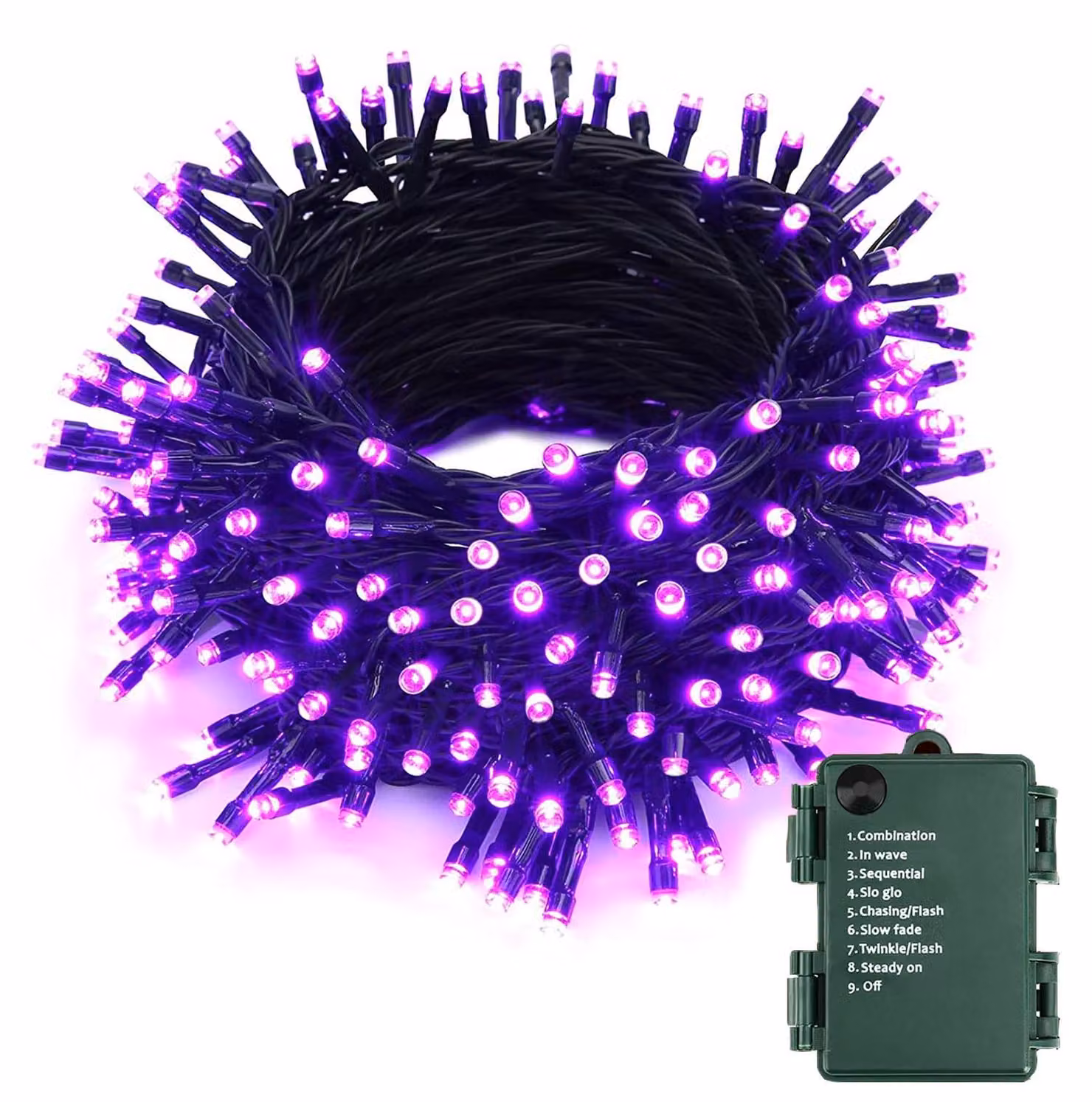 Catena luminosa viola, 10 metri, 100 LED, alimentata a batteria, impermeabile