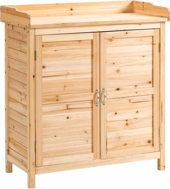 Armadietto da esterno Outsunny in legno di abete marrone con 2 ripiani e 2 ante, L: 83 cm, P: 40 cm, H: 92 cm