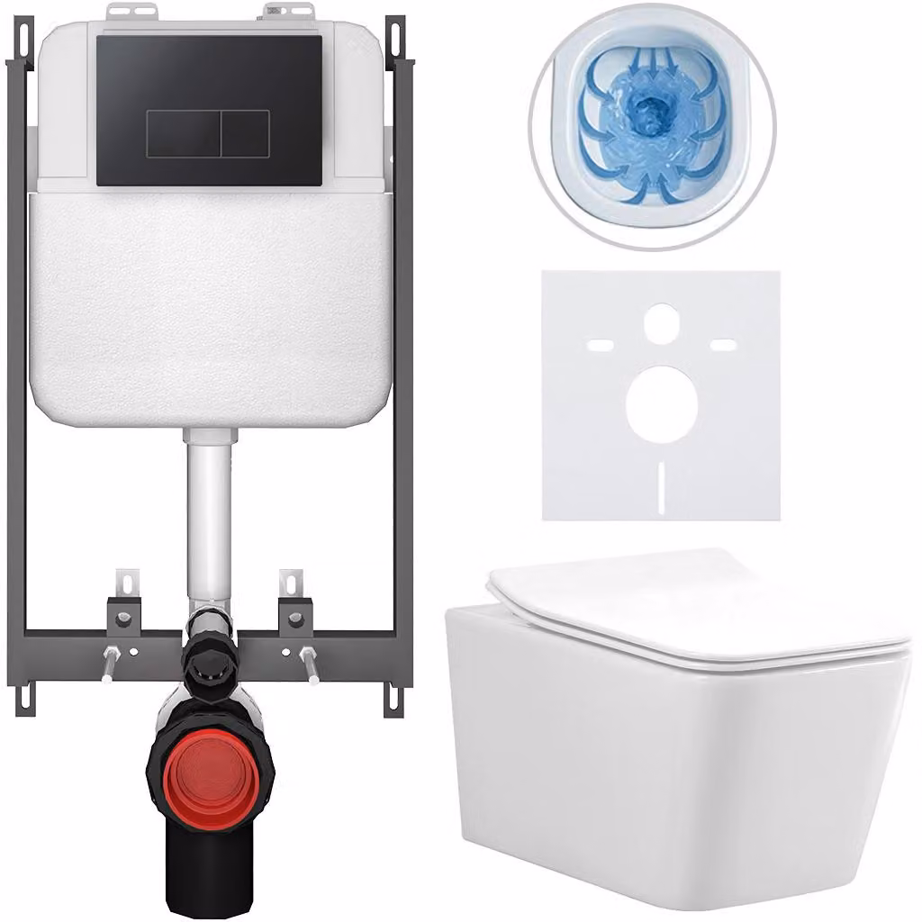 CERANO - Set WC da incasso Forte - bianco lucido - pulsante Prime/Modulo, nero - da incasso - 51x36 cm