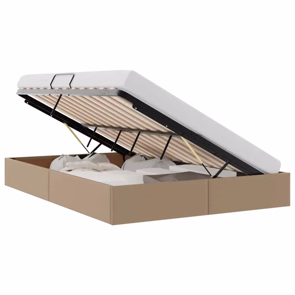 Letto ottomano vidaXL in pelle sintetica beige con base a sollevamento L/P: 140 x 200 cm – 2