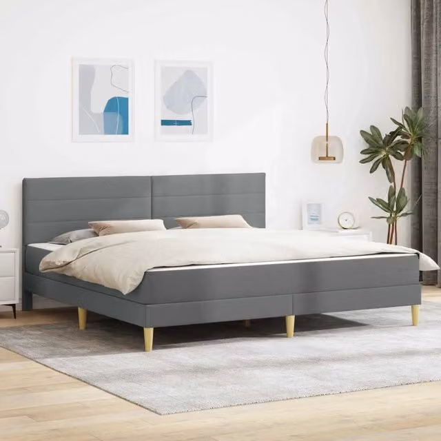 Letto matrimoniale moderno vidaXL con struttura imbottita in tessuto grigio L: 180 cm, P: 200 cm, H: 280 cm – 1