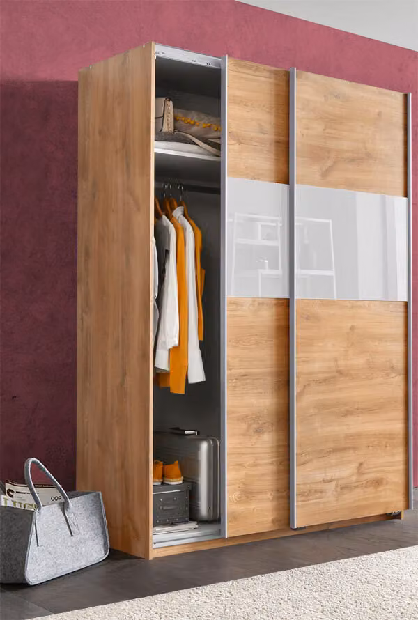 Armadio ad ante scorrevoli Bramfeld in rovere / vetro bianco 135 cm