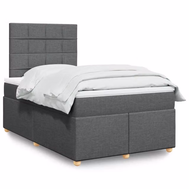 Letto a molle con materasso vidaXL in tessuto grigio e bianco L/P: 120 x 190 cm