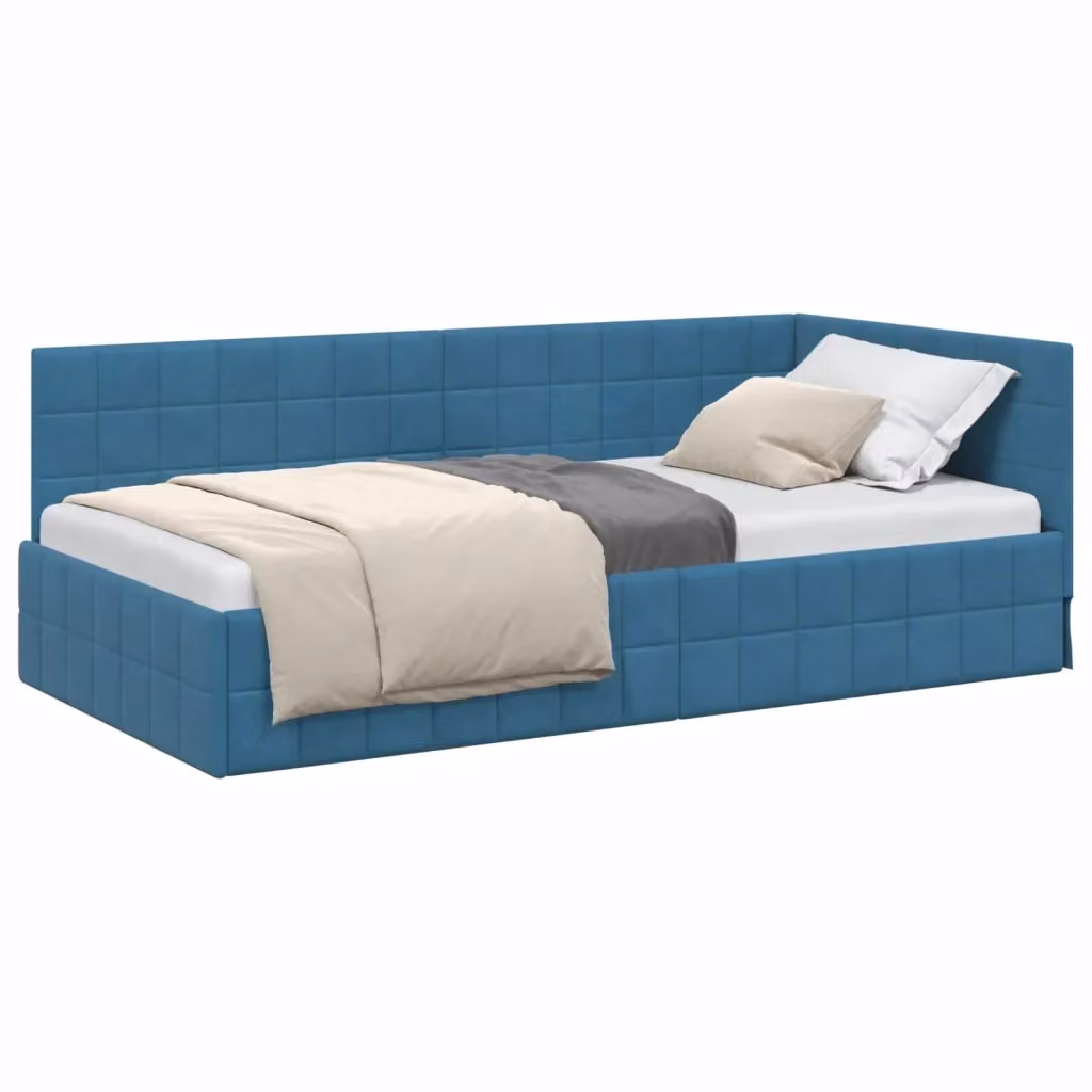 vidaXL Cornice del letto ad angolo asimmetrica in velluto blu, L/P/H: 204 x 90 x 72 cm – 2