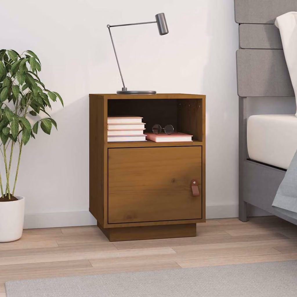 vidaXL Comodino Moderno in Legno Massello di Pino Marrone Opaco L: 40 cm, P: 34 cm, H: 55 cm