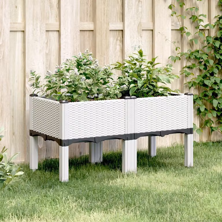 Fioriera da giardino con gambe vidaXL in plastica bianca L: 80 cm, P: 40 cm, H: 42 cm