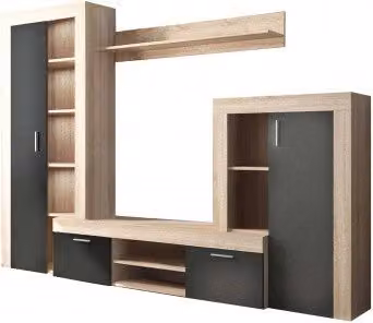 Parete Soggiorno Nobel Antracite e Quercia Chiaro cm 263 x 40 x 200 h