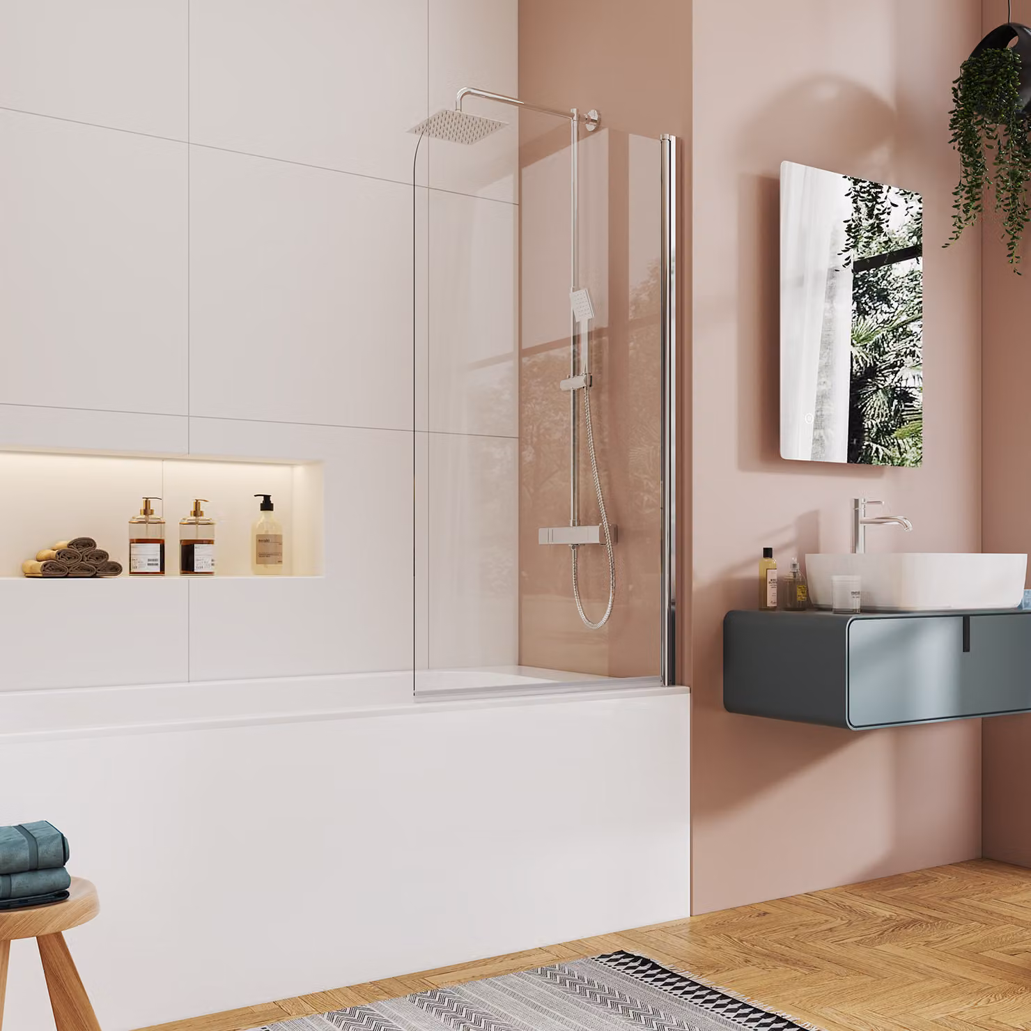 EMKE 70x140cm Parete divisoria per vasca da bagno Schermo pieghevole Cabina doccia Accessorio per vasca da bagno NANO rivestimento easy-clean