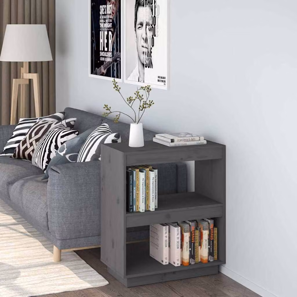 Libreria moderna vidaXL in legno massello di pino grigio, L 60 cm, P 35 cm, H 71 cm