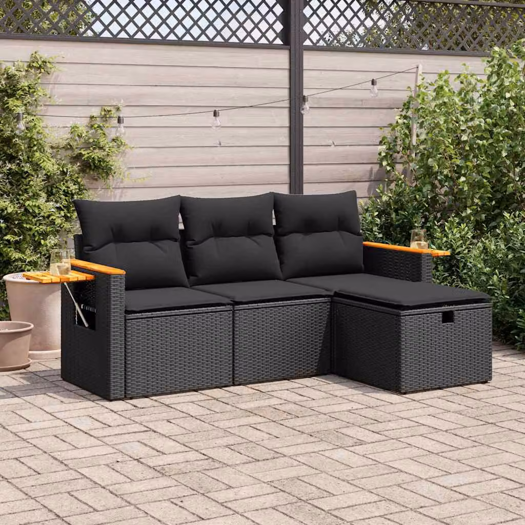 Maison Exclusive - Set divani da giardino 4 pezzi con cuscini in polyrattan nero