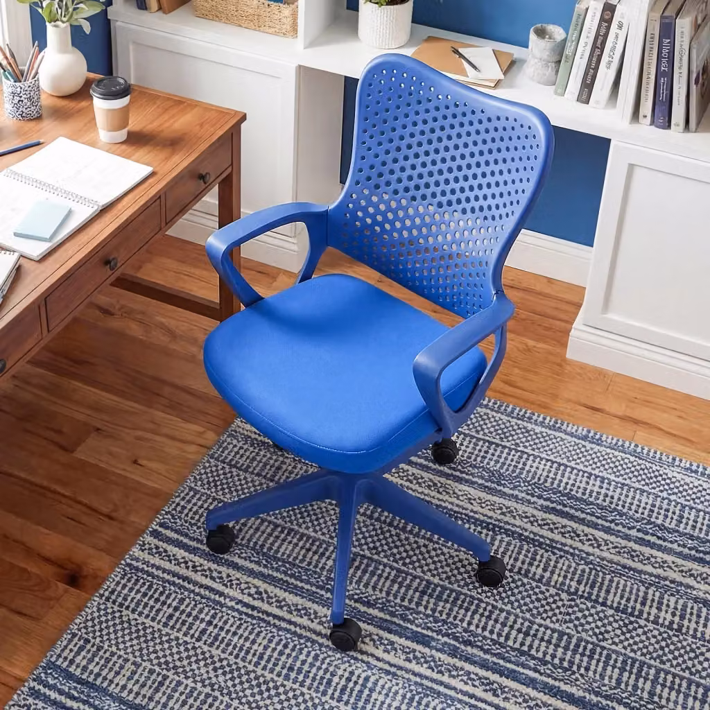 Sedia da ufficio ergonomica blu con schienale a farfalla, girevole a 360 gradi e regolabile in altezza per casa e ufficio – 2