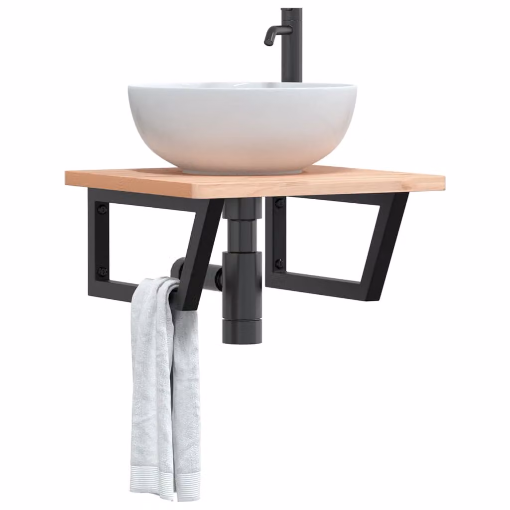 Set di 2 mensole per lavabo vidaXL in acciaio nero a forma di trapezio, montaggio a parete, L 45 cm x P 45 cm x H 20 cm