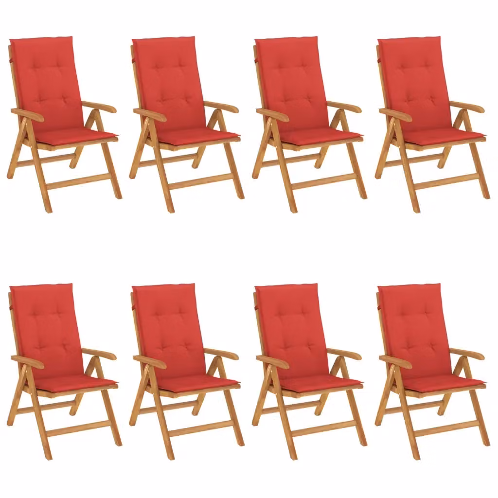 Set di 8 sedie pieghevoli reclinabili vidaXL in legno di teak con cuscini rossi per giardino – 2