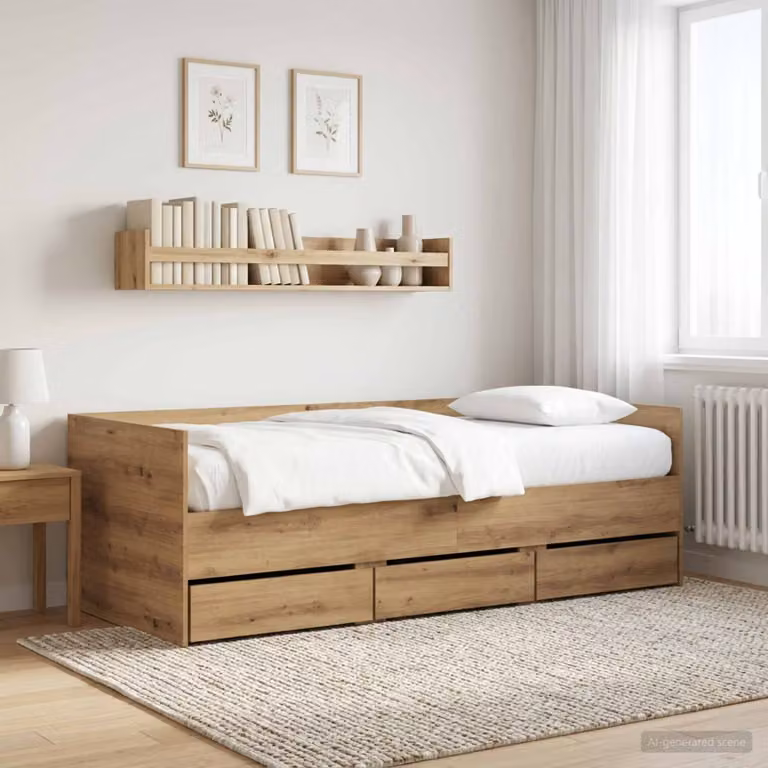 Daybed vidaXL con cassetto in legno ingegnerizzato color rovere
