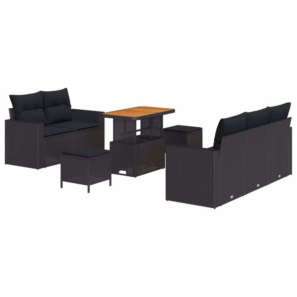 Set Divano da Giardino a L vidaXL con Tavolino e Pouf, 8 Pezzi, Nero – 2
