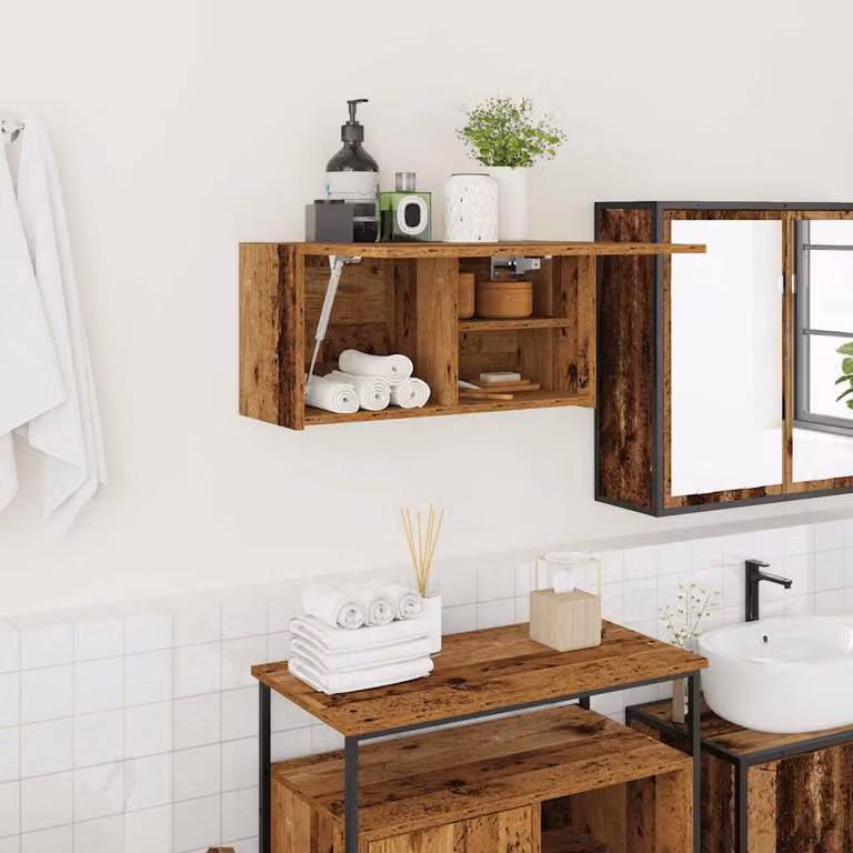 Mobile da bagno vidaXL in legno marrone con ante e ripiani interni, sospeso, L 60 x P 25 x H 30 cm