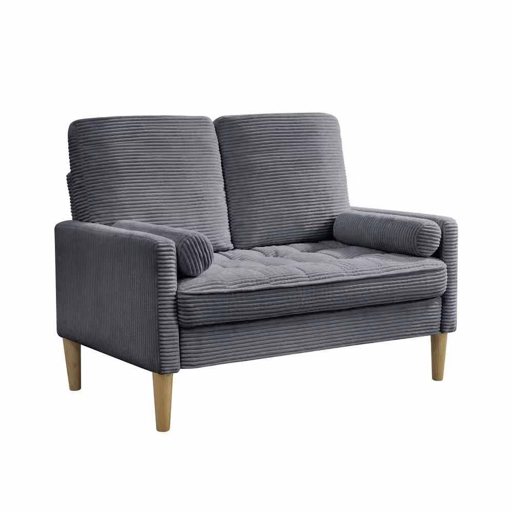 Divano 2 posti Minimal in tessuto grigio con cuscini imbottiti e struttura in legno L: 160 cm, P: 90 cm, H: 85 cm – 2