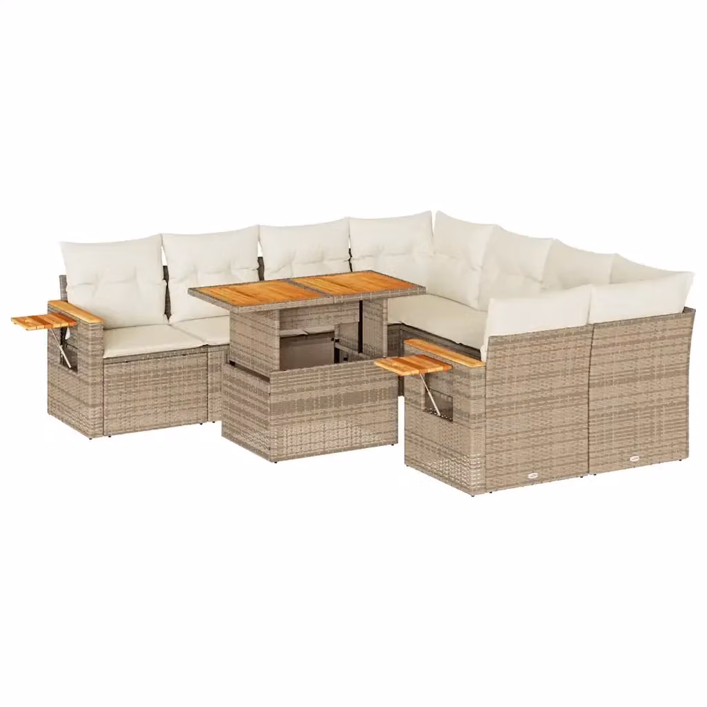Set Divano da Giardino a L vidaXL in Polyrattan e Legno di Acacia con Cuscini Beige e Tavolino da Esterno 9 pz – 2