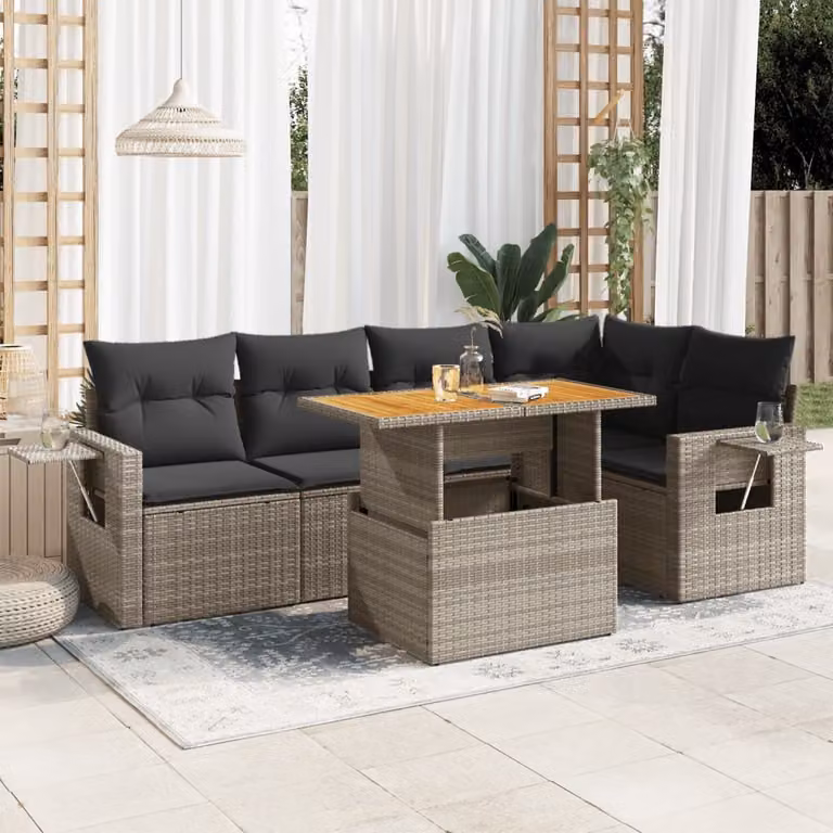 Maison Exclusive - Set da giardino 6 pezzi con cuscini Grigio Poly Rattan