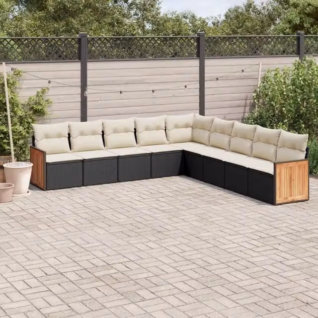 Set Divani da Giardino 9 pz con Cuscini Nero in Polyrattan 3227736