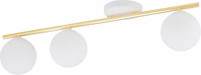 Plafoniera Emibig Monza 3 in metallo e vetro, colore ottone e bianco, con 3 lampadine E14, diametro 80 cm