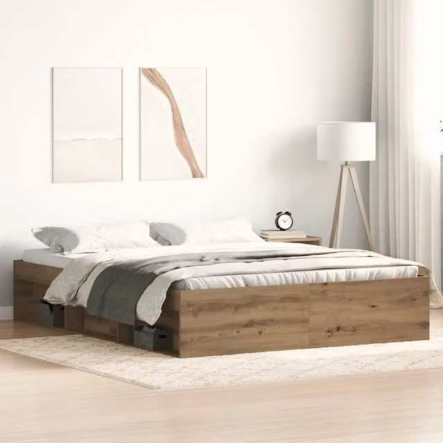 Letto con contenitore e scomparti laterali vidaXL in legno di pino marrone L: 150 cm, P: 200 cm, H: 203 cm – 1