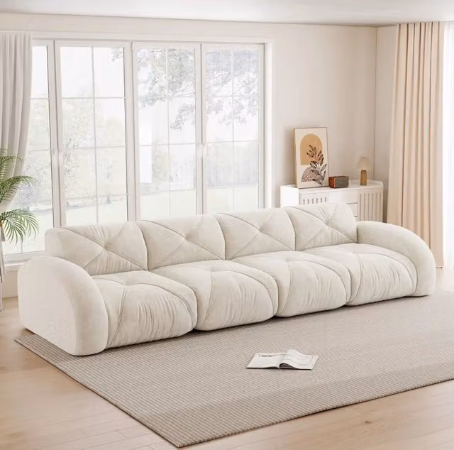 Divano modulare senza struttura in ciniglia beige chiaro con imbottitura in schiuma 32D