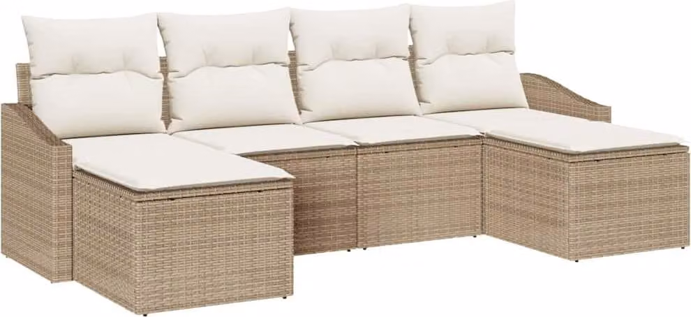 Set da Pranzo per Giardino con cuscino 6 pcs Beige e Crema