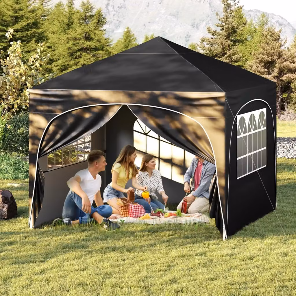 Tenda Gazebo Design Mania Richiudibile con 4 Pareti Rimovibili e Borsa con Ruote, Riparo Sole Pieghevole Nero, L/P: 300 x 300 cm – 2