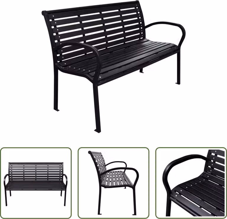 The Living Store panchina da giardino nera 116 cm in acciaio e WPC