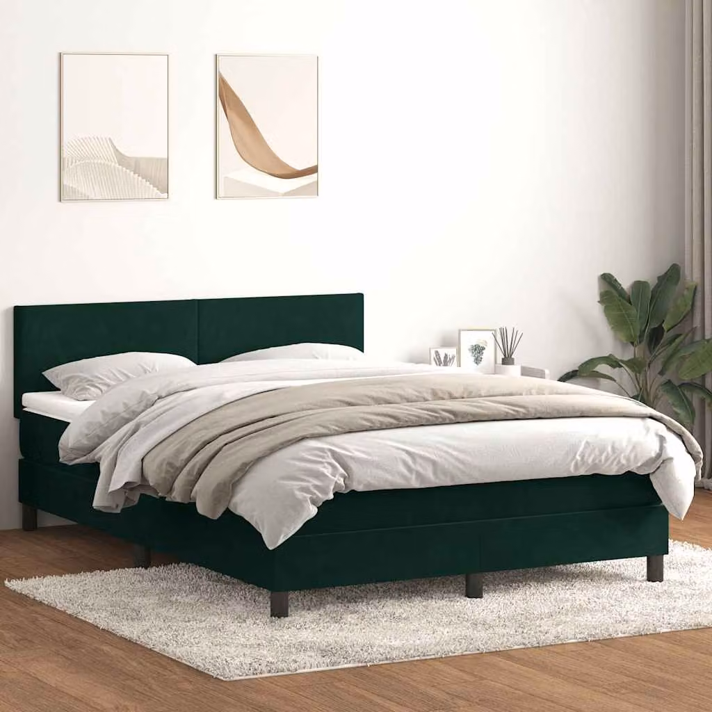 vidaXL Letto Ibrido con Giroletto a Molle e Materasso in Velluto Verde Scuro, L/P/H: 160 x 220 x 223 cm