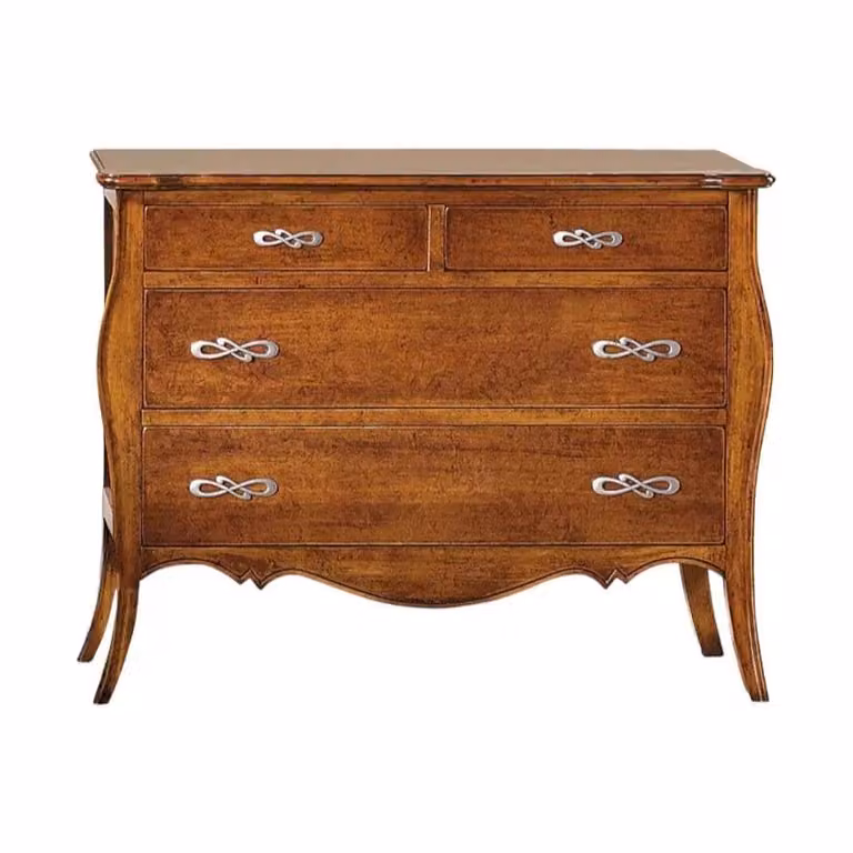 Comò classico con 4 cassetti in legno noce color marrone Mobili 2G L: 116 cm, P: 54 cm, H: 91 cm
