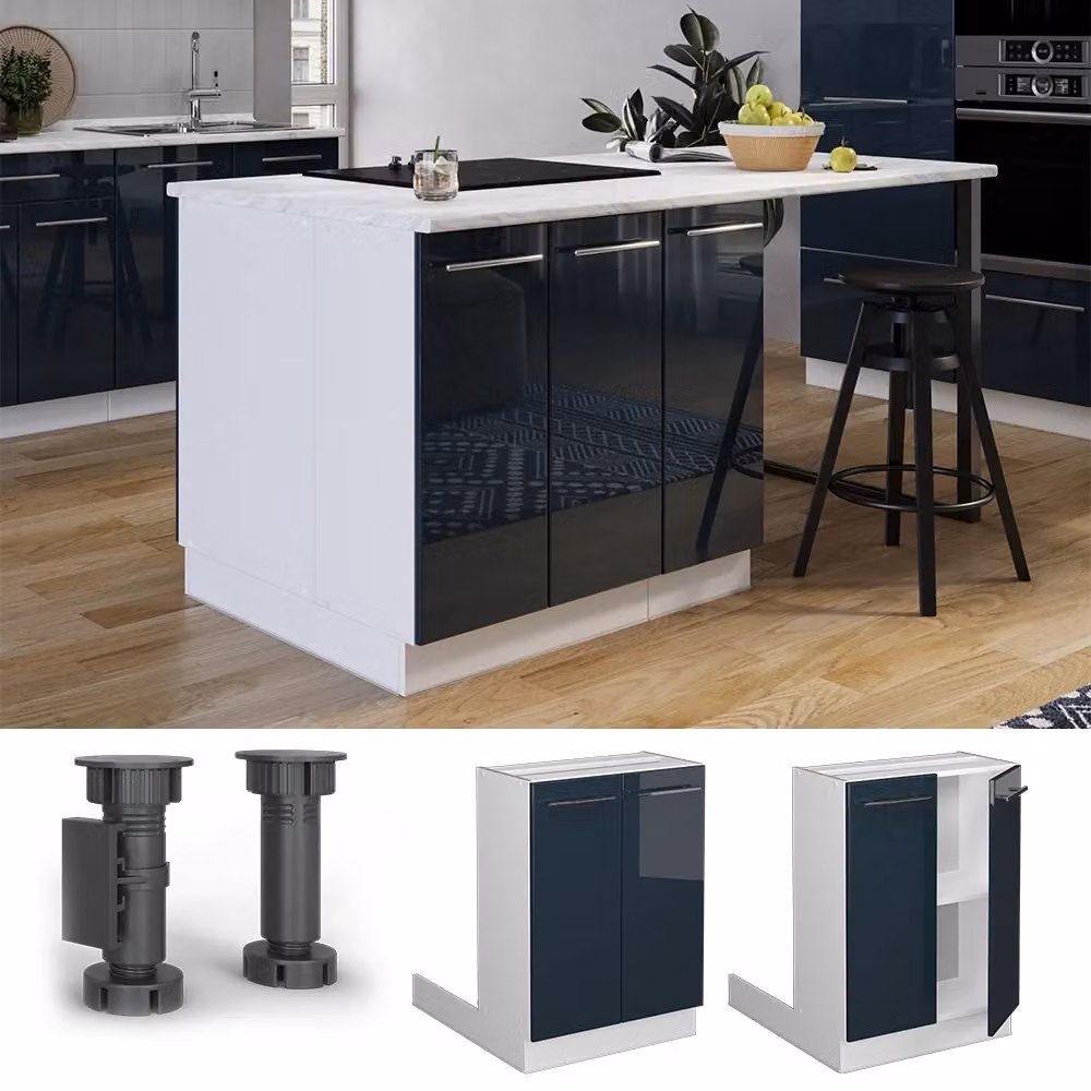 Isola cucina Fame-Line Vicco Blu scuro lucido e Bianco L: 60 cm, P: 30 cm, H: 82 cm – 2