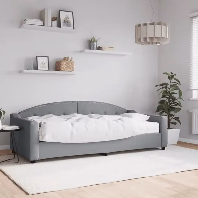 Divano Letto con Materasso-Sofa Letto-Daybed Grigio Chiaro 90x200 cm in Tessuto 369209