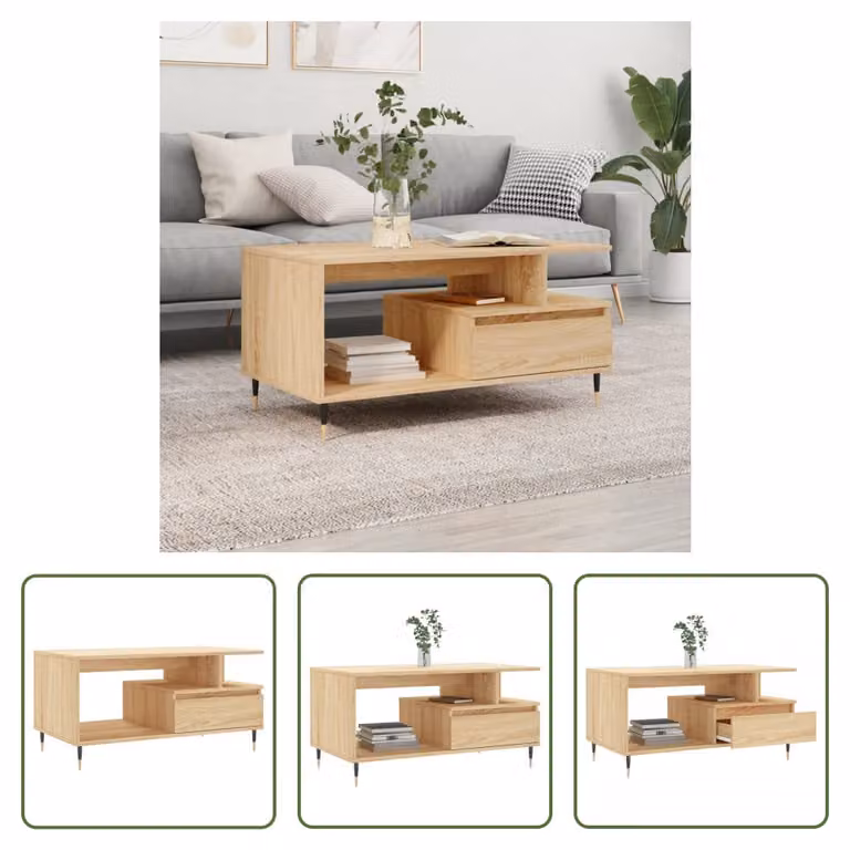 The Living Store tavolino in rovere Sonoma 90x49x45 cm materiale a base di legno