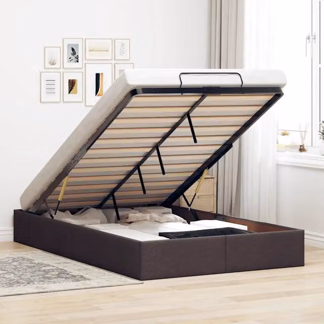 Struttura Letto con Contenitore a Sollevamento vidaXL in Tessuto, L 120 x P 200 cm, Colore Marrone/Grigio