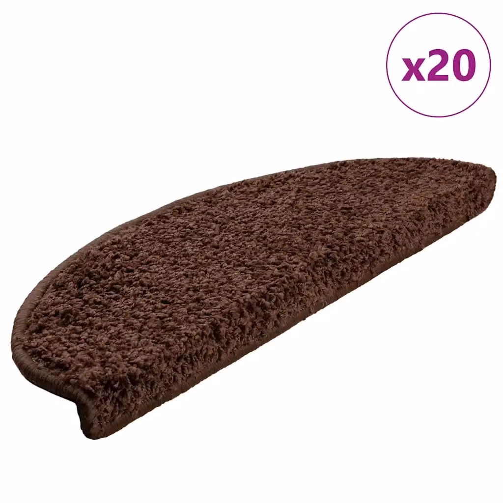 Set di 20 tappetini per scale semicircolari marroni in polipropilene antiscivolo e fonoassorbenti, L: 65 cm, P: 40 cm, H: 4 cm – 2